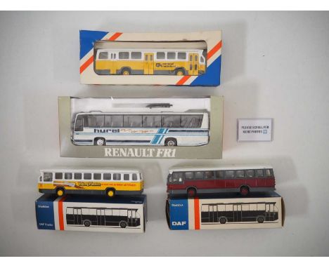 A group of European outline 1:43 and 1:50 scale diecast buses and coaches by LION TOYS and LOUIS SURBER - VG in G/VG boxes (4