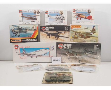 A group of unbuilt plastic kits, mostly aircraft, by AIRFIX and MATCHBOX in 1:72 scale together with an example in 1:144, and