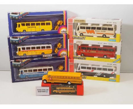 A group of British and European outline coaches by JOAL and SIKU together with an American school bus - VG in G/VG boxes (7)