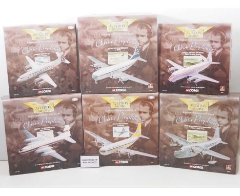 A group of 1:144 scale CORGI AVIATION ARCHIVE diecast airplanes from the 'Classic Propliners' series - VG/E in VG boxes (6)