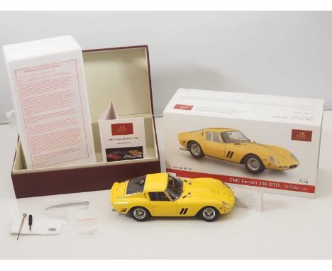A CMC M-153 1/18 scale diecast Ferrari 250 GTO, 1962 touring car, yellow, with original tag, accessories and paperwork - VG/E