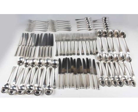 An early 20th century harlequin canteen of silver Old English pattern cutlery, comprising four tablespoons, twelve table fork