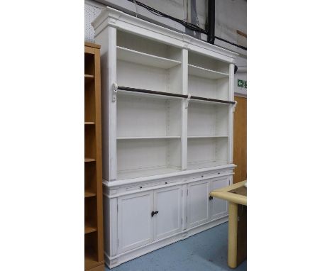 BOOKCASE, contemporary white painted, with associate ladder, 198cm W x 110cm D with ladder (40cm D without) x 241cm H approx.