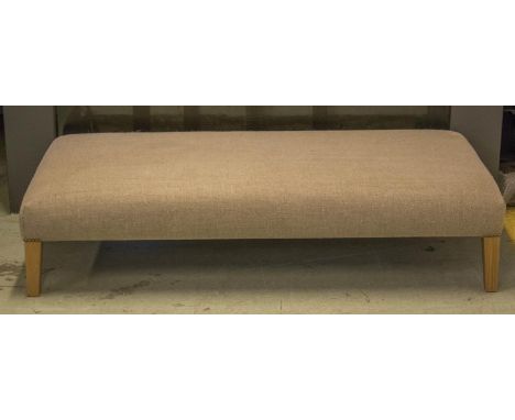 HEARTH STOOL, light oak, rectangular, in taupe fabric, 32cm H x 142cm W x 72cm D. 