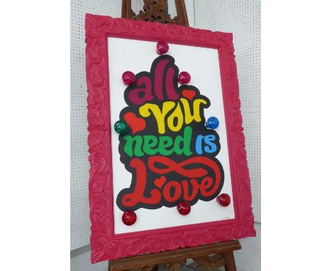'ALL YOU NEED IS LOVE' BY BEE RICH, bespoke light up wall art, 108cm x 78cm. 