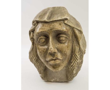 PORTRAIT STUDY OF A LADY, carved stone 31cm H x 26cm W x 26cm D. (slight faults) 