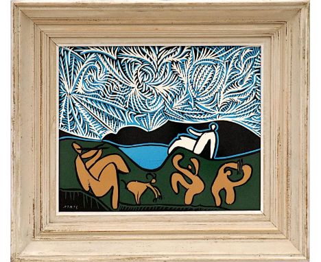 PABLO PICASSO 'Bacchanal with Pair of Lovers', linocut, suite linogravures 1962, 27cm x 32cm, framed and glazed. 