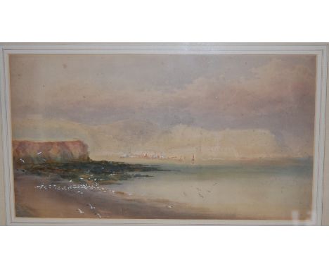 Charles Jones Way (1835-1919) - Harbour scene, watercolour with body colour, 23 x 42cm Condition Report / Extra Information S