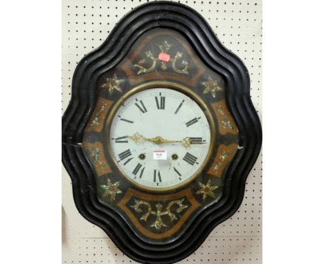 An early 20th century continental ebonised and mother of pearl inlaid Vineyard clock, having a circular dial with Arabic nume
