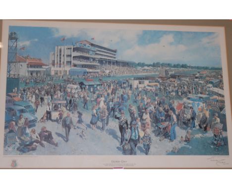 After Terence Cuneo - The Derby Day, signed lithograph, 46 x 71cm 