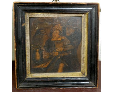 18th century style Dutch interior scene - Pipe-smoking gentlemen, oil on board, 13 x 12cm