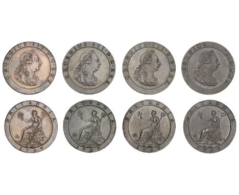 George III (1760-1820), Pre-1816 issues, Pennies (4), all 1797, wreaths with 10 leaves, signed k ·: (3) (BMC 1132 [KP 21]; S 