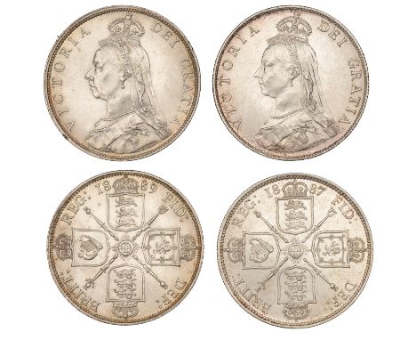 Victoria (1837-1901), Florins (2), 1887 Jubilee, 1889 (ESC 2953, 2957; S 3925) [2]. First virtually as struck but some bagmar