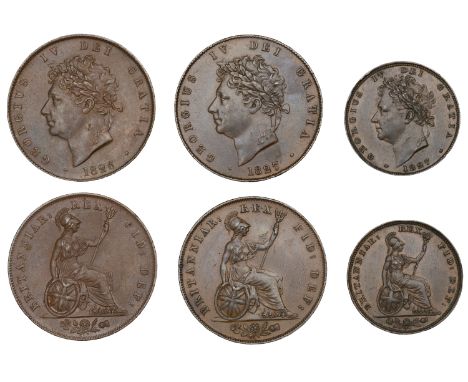 George IV (1820-1830), Halfpence (2), 1826 rev. A, 1827; Farthing, 1827 (BMC 1433, 1438, 1442; S 3824-5) [3]. First with smal