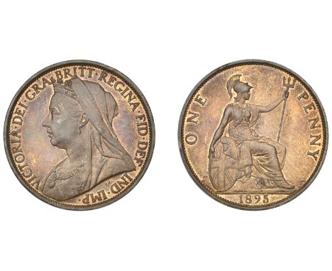 Victoria (1837-1901), Proof Penny, 1895, dies Vv, trident 2mm from p of penny, edge plain, 9.36g/12h (F 140; BMC 1940). Tiny 