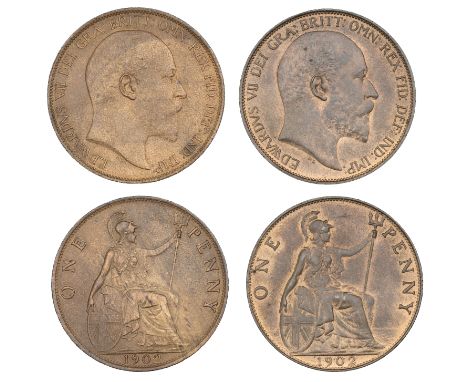 Edward VII (1901-1910), Pennies (2), both 1902, low horizon, narrow date, and normal horizon (F 156-7; BMC 2205-6; S 3990, 39