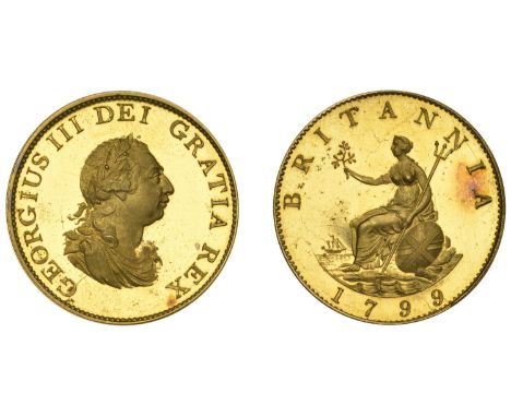 George III (1760-1820), Pre-1816 issues, A 1799 Pattern Halfpenny in gold:  Restrike Pattern Halfpenny, 1799, by W.J. Taylor 