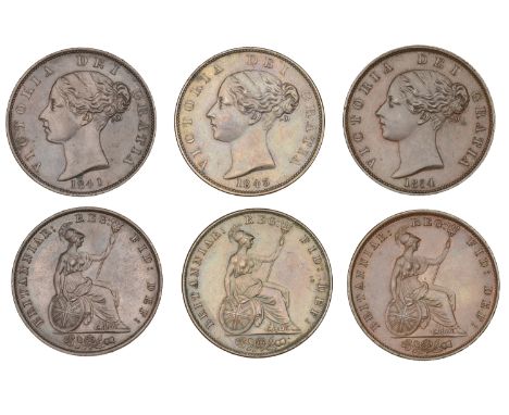 Victoria (1837-1901), Halfpence (2), 1841, 1843, 1854 (BMC 1524, 1527, 1542; S 3949) [3]. Last extremely fine, others good ve