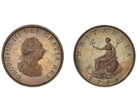 George III (1760-1820), Pre-1816 issues, Restrike Pattern Halfpenny, 1799, by W.J. Taylor, in bronzed-copper, laureate bust r