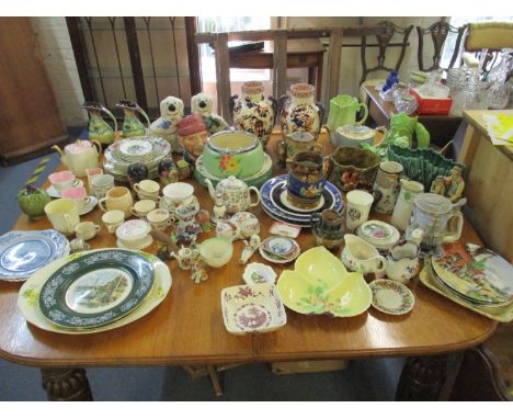 A large collection of English ceramics and porcelain to include a pair of vases by S. Fielding & Co, a Doulton Lambeth jug wi