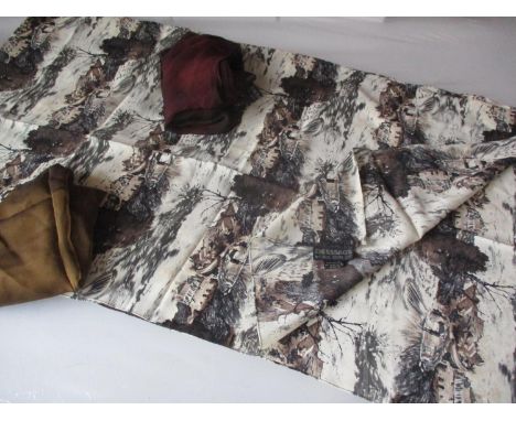 A Paul Costelloe Dressage silk wrap depicting figures on a country road 194cm x 52cm, together with a Paul Costelloe silk cop