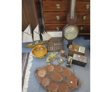 Vintage treen and metalware to include a carved Oriental inspired serving tray with twin handles, a Lamy Student Dulcimer ins