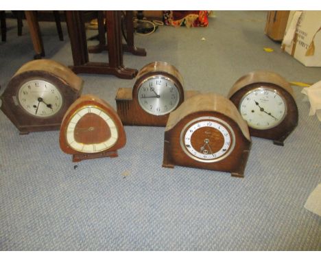 Five early 20th century mantle clocks to include Elco, Bravingtons, J Smith, The Westminster Clock Company and Bentima A/F Lo