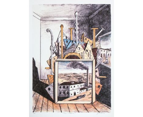 Giorgio De Chirico (after) 'Metaphysical Interior' offset lithograph in colors, signed bottom right, pencil 'G. De Chirico', 
