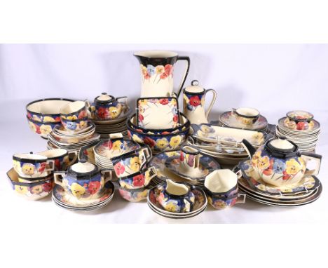 Royal Doulton Pansy pattern one hundred and twenty-seven piece pattern dinner service and tea set, with red printed mark and 