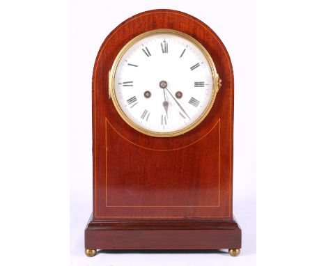 Victorian mahogany mantel clock, with Roman enamel dial, the Vincent movement striking on a gong, 33cm.