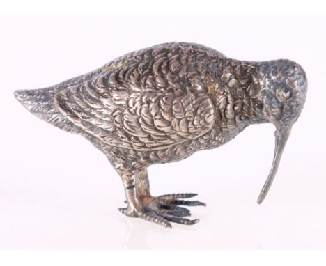 Silver model of a woodcock, maker BM, indistinctly hallmarked, 23g gross, 3cm.