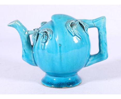 Chinese turquoise glazed Cadogan teapot, 9.5cm.