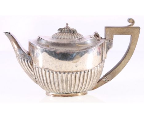 Victorian silver batchelors teapot, of demi-fluted oval form, London 1894, 248g gross.