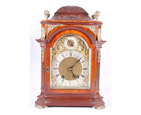 Early 20th century gilt brass mahogany bracket clock, the arched brass dial with silvered Roman dial, the Lenzkirch movement 