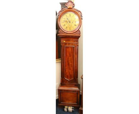 William IV Scottish mahogany drumhead longcase clock, maker Alexander Walker of Glasgow, the gilt Roman dial with seconds and