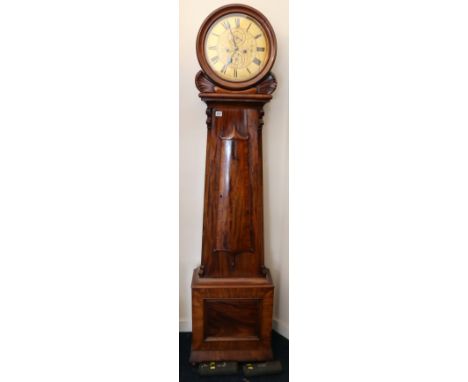 William IV Scottish mahogany drumhead longcase clock, maker George Smith of Carluke, the gilt Roman dial with seconds and dat