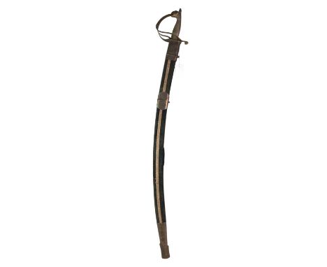 TWO INDIAN REPRODUCTION SWORDS, AND A WALKING STICK  the swords both with brass handles and scabbardsQty: 3