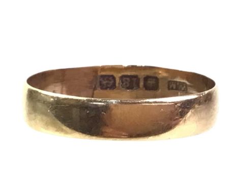 WEDDING RING, in eighteen carat gold Qty: 2 GRAMSRing is size R, slightly bent, scratches and surfaceware, addi Images have b