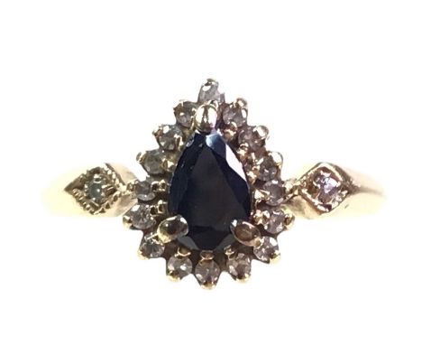 NINE CARAT GOLD SAPPHIRE AND DIAMOND RING, boxed