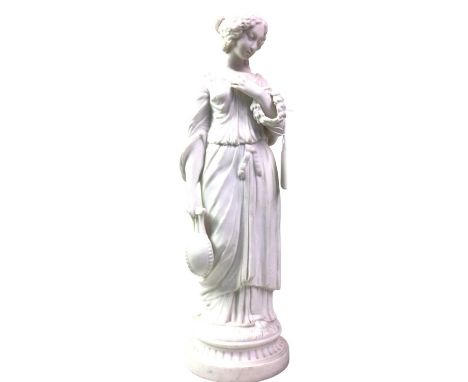 PARIAN FIGURE OF FEMALE, modelled holding a musical instrument38cm high