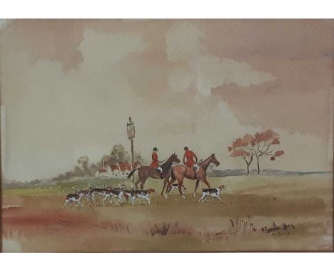 CONTINENTAL SCHOOL, HUNTING SCENE watercolour on paper signed 'Goede'mounted, framed and under glass53cm 44cm