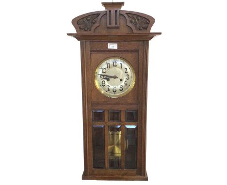 ART NOUVEAU WALL CLOCK, the circular dial with Arabic numerals77cm high