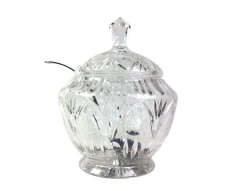 CRYSTAL PUNCH BOWL, WITH NINE CUPS and a silver plated ladlebowl 33cm high