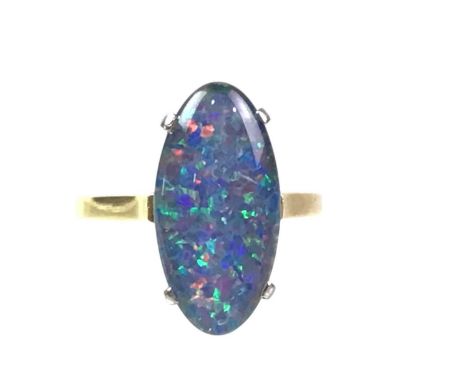 OPAL TRIPLET RING, marked 18C, size TQty: 6.5gSurface ware,scratches, additional images have been added to the website, band 