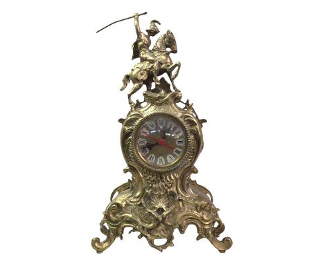 REPRODUCTION BRASS MANTEL CLOCK, of rococo design, the circular dial with Roman numerals 40cm high