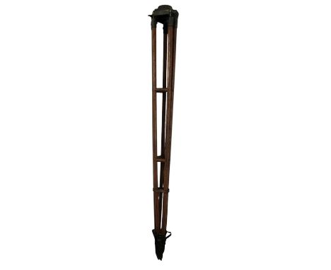 VINTAGE MAHOGANY TRIPOD, of large proportions, with hinged legs on spiked supports156cm high