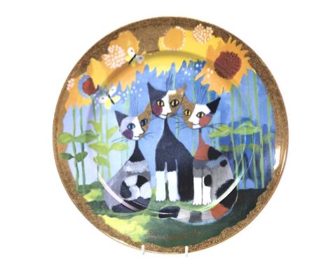 SET OF THREE GOEBEL WALL PLATES CAT DESIGNS AFTER ROSINA WACHTMEISTER two with a pair of cats and one with depicting three ca