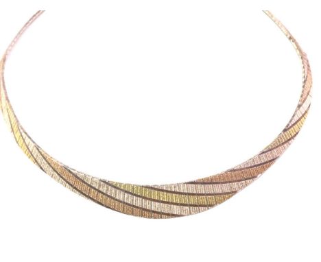 SILVER TRI-COLOUR NECKLACE AND BRACELET, with engine-turned decorationQty: 45g