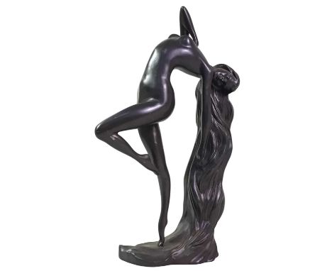 BRUCHON, CONTEMPORARY BRONZE FIGURE, ALONG WITH FIVE BRONZED FIGURES the bronze modelled in an Art Deco style, as a semi nude