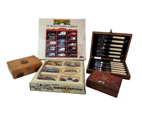 COLLECTION OF DIE CAST VEHICLES, AND FURTHER ITEMS including two boxed sets, with further items including plated flatware, br